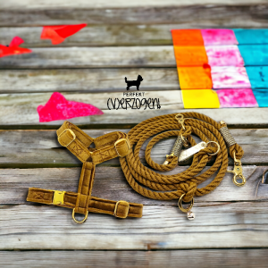 Geschirr Samt/Gold, zweifach verstellbar, mit passender Tauleine (gedreht)