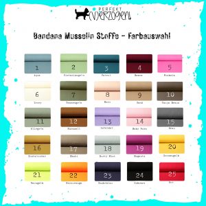 Auswahl Farben für Musselin Hundehalstuch personalisiert
