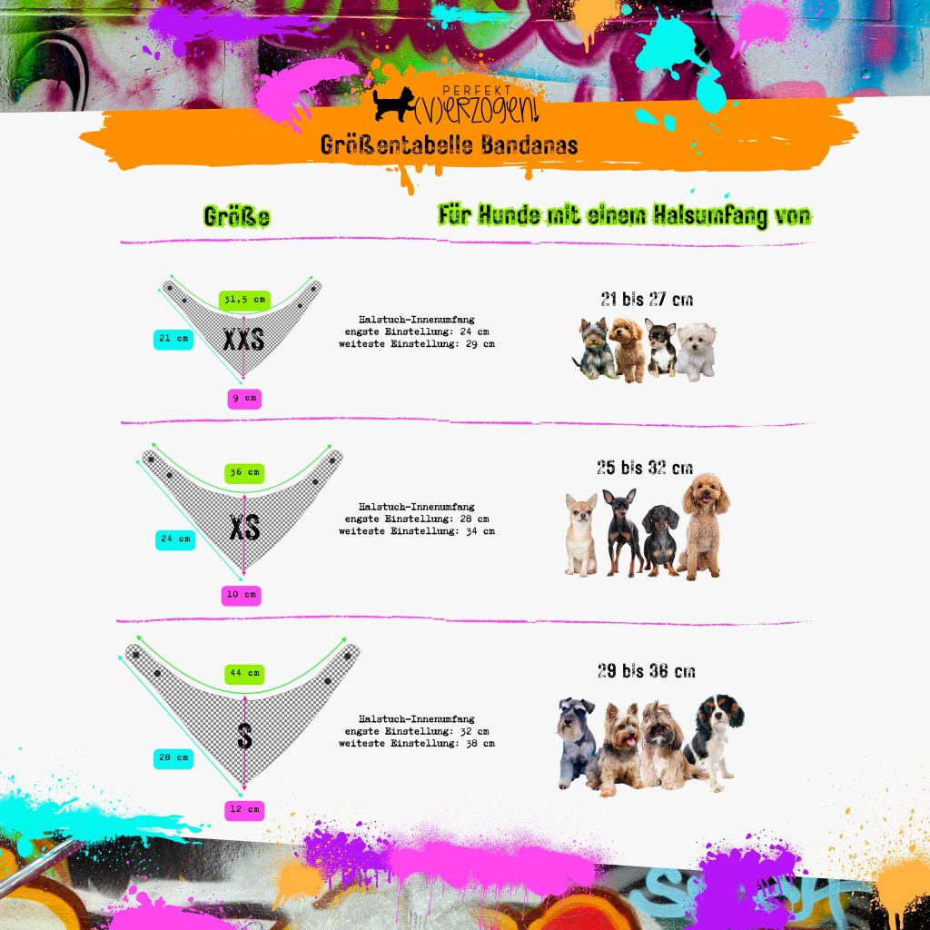 Hundehalstücher / Bandanas Größentabelle-Size Chart