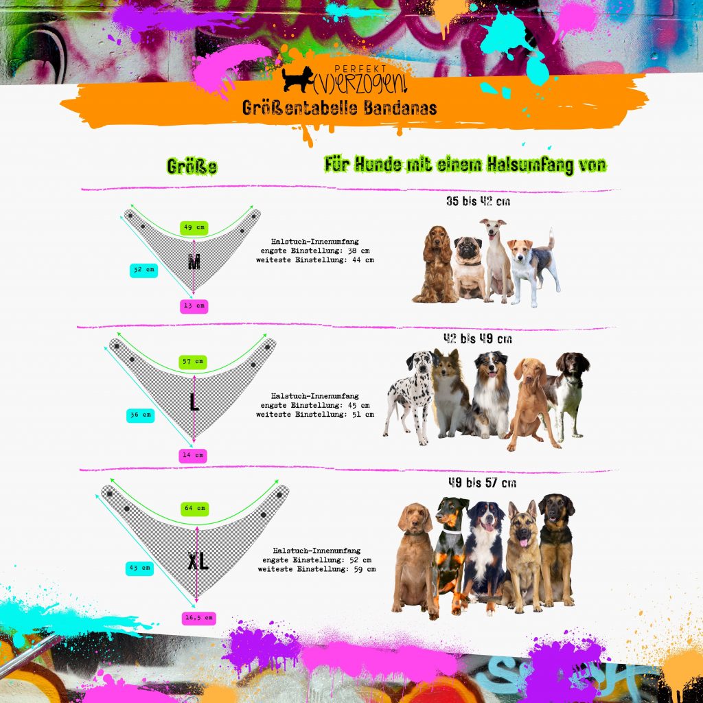 Hundehalstücher / Bandanas Größentabelle-Size Chart